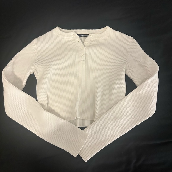White brandy ribbed, long sleeve top - Picture 1 of 2